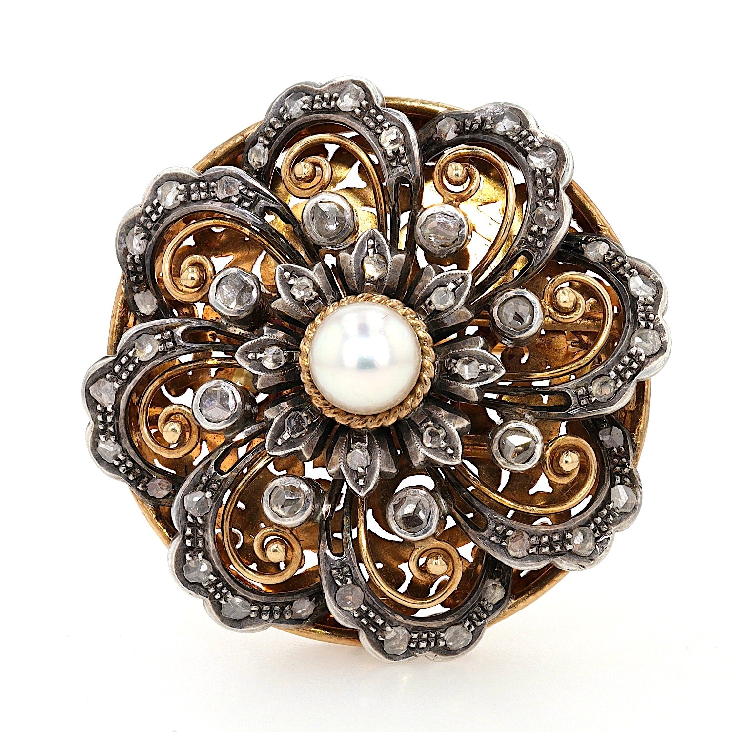 Großes Zuchtperlencollier mit einem Goldschloss, Frankreich um 1800 mit Diamanten, Kettenschloss stehend frontal