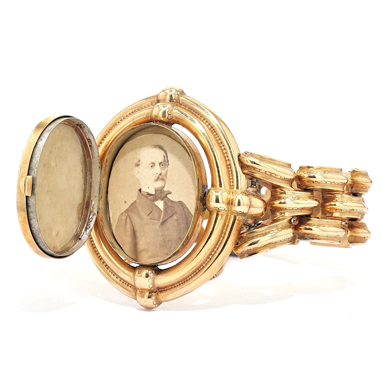 Biedermeier Armband aus Schaumgold, emailliertliegend links gedreht Deckel geöffnet
