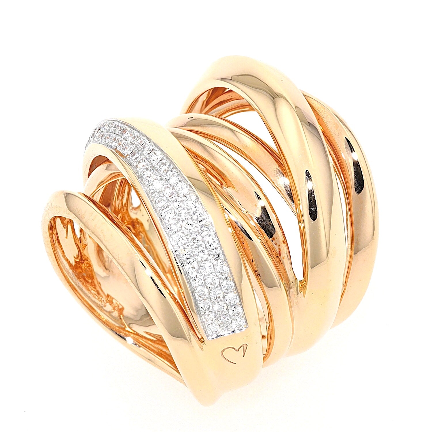 K di Kuore Ring in 750er Rotgold mit Brillanten, liegend rechts gedreht