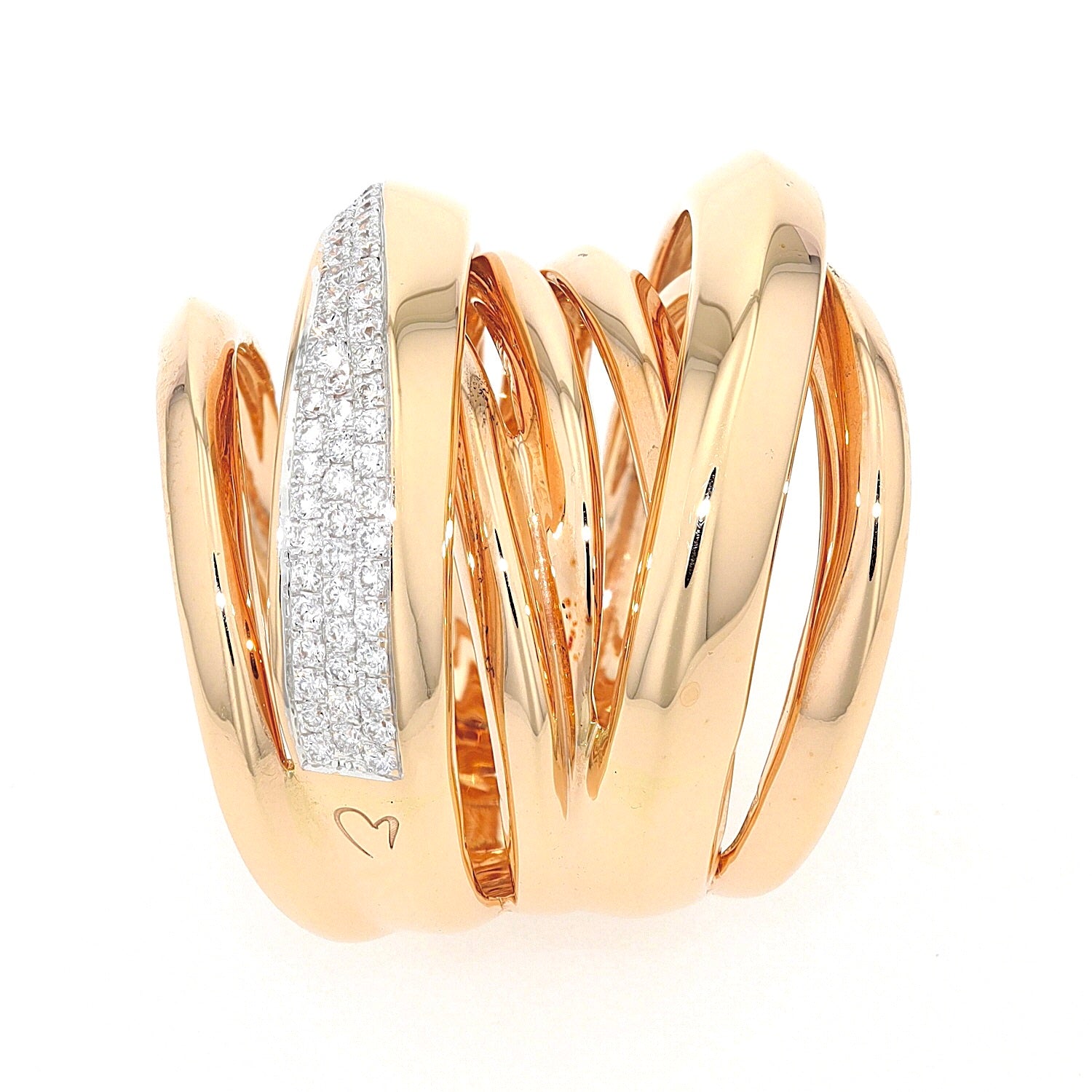 K di Kuore Ring in 750er Rotgold mit Brillanten, liegend frontal