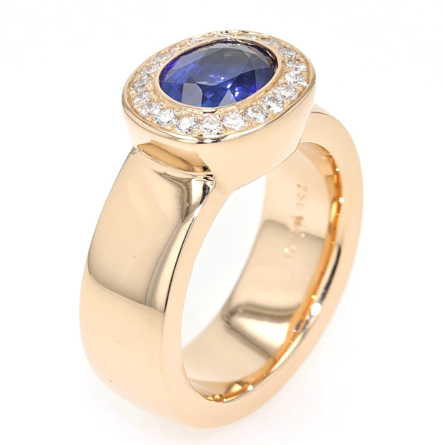 Damenring von Willer in 750er Roségold mit Brillanten und einem Saphir ca. 3,08 ct, stehend