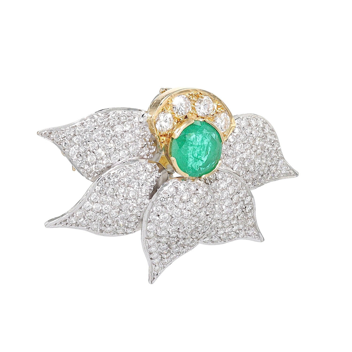 Anhänger / Brosche in 750er Gold mit Brillanten und einem Smaragd, hängend rechts gedreht
