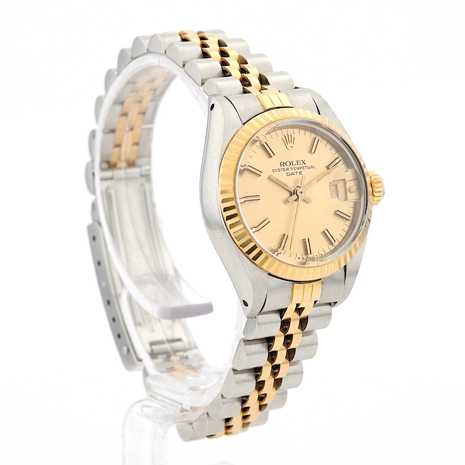 Vintage Rolex Lady-Date 69173 in Stahl / Gold, stehend rechts gedreht