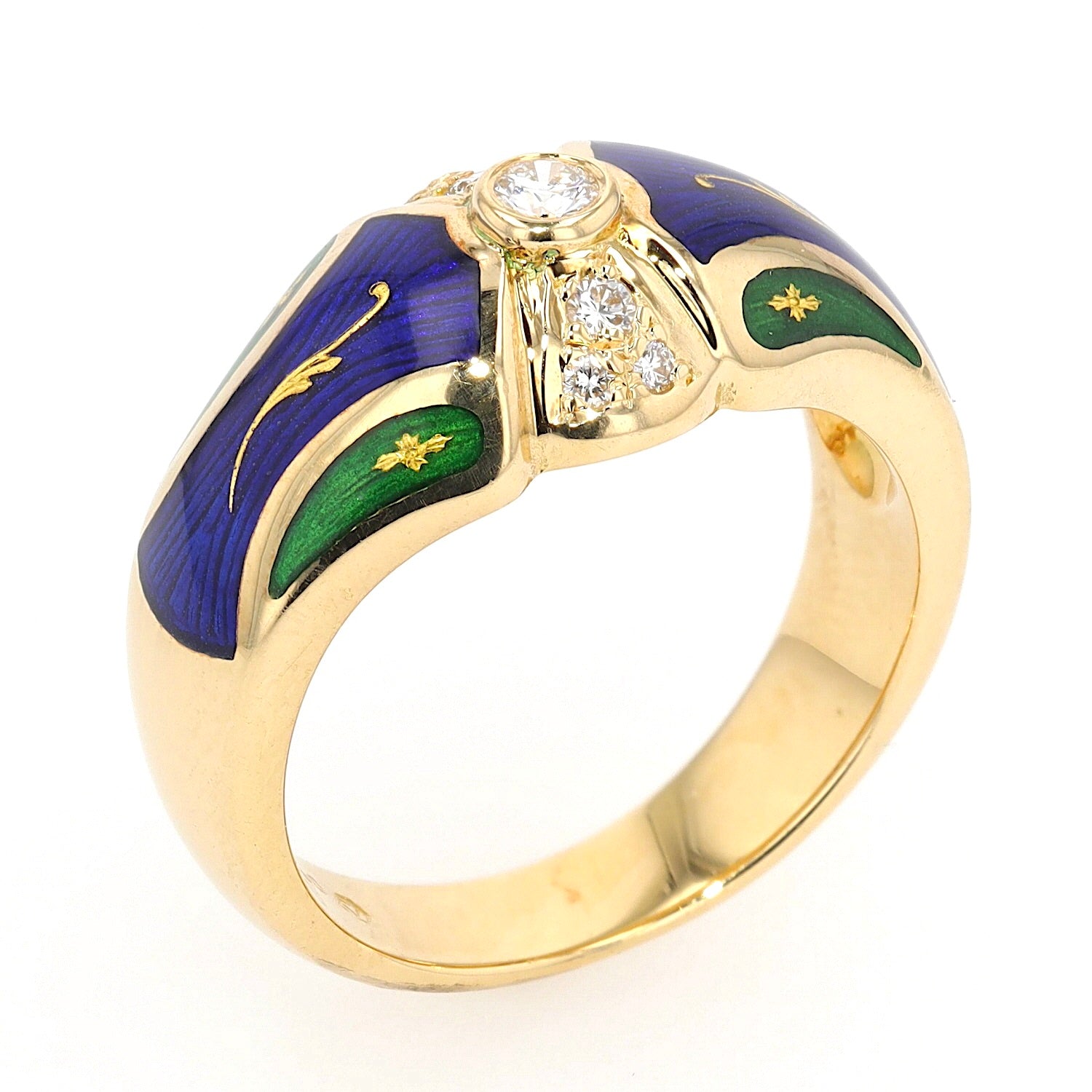 Fabergé Ring, limitiert, in 750er Gold mit Brillanten und grüner und blauer Emaille, Seitenansicht