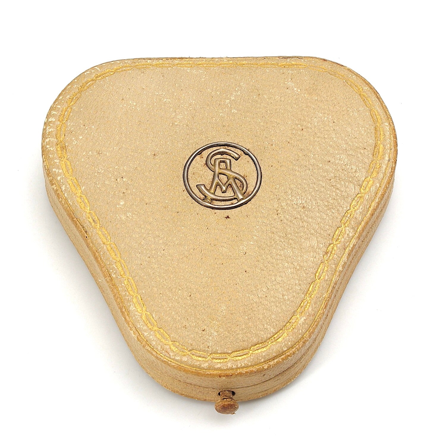 Brosche um 1900 vermutlich von Fr. Kreuter & Co. Hanau aus Platin/750er Gelbgold besetzt mit Diamanten und Gagat, Schatulle