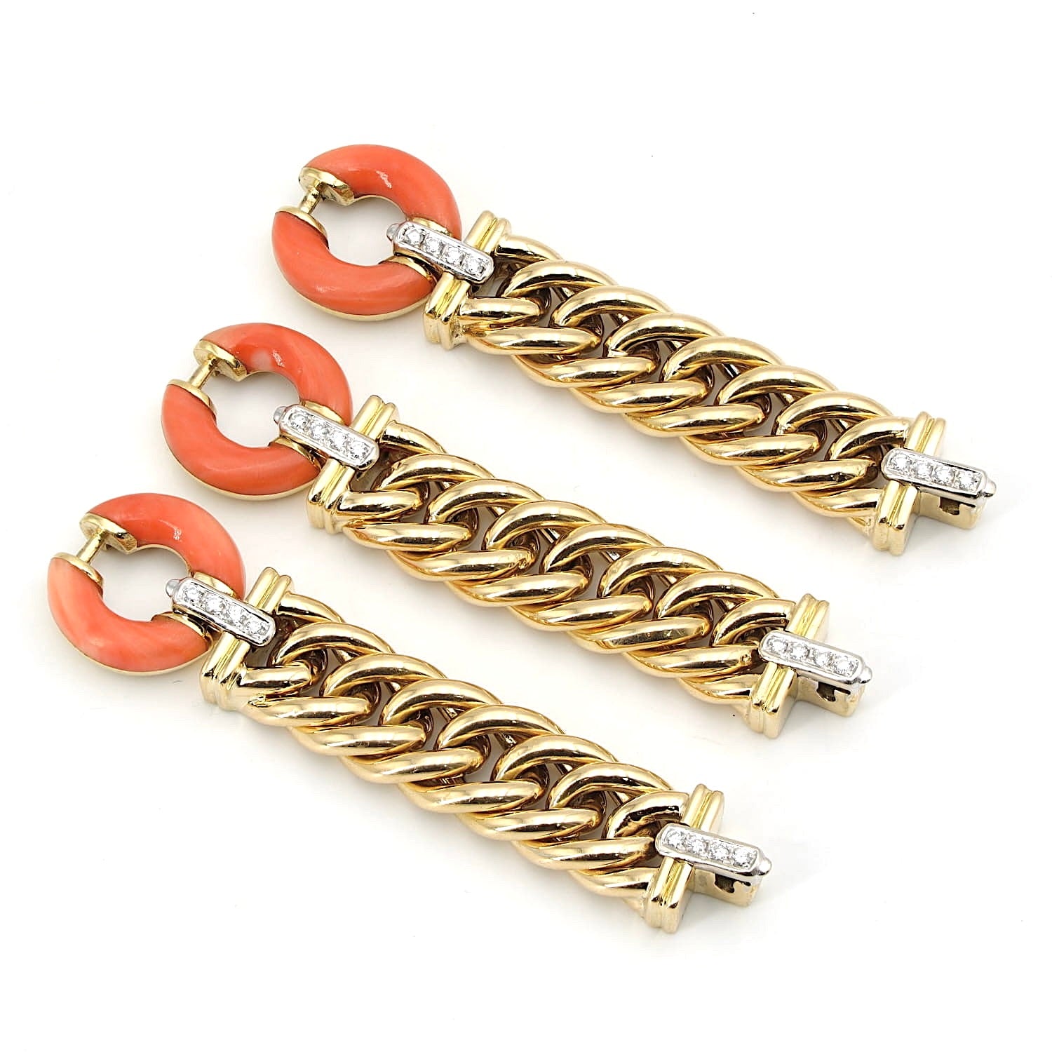 Vintage Armband in 750er Gelbgold mit Brillanten und Korallen, liegend Einzelteile