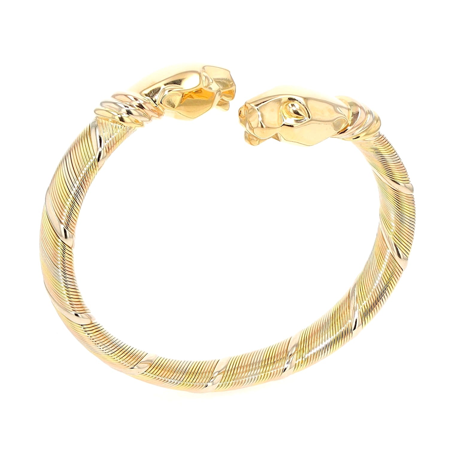 Vintage Armreif von Cartier ,Cougar Panthère in 750er Tricolor Gold, stehend frontal