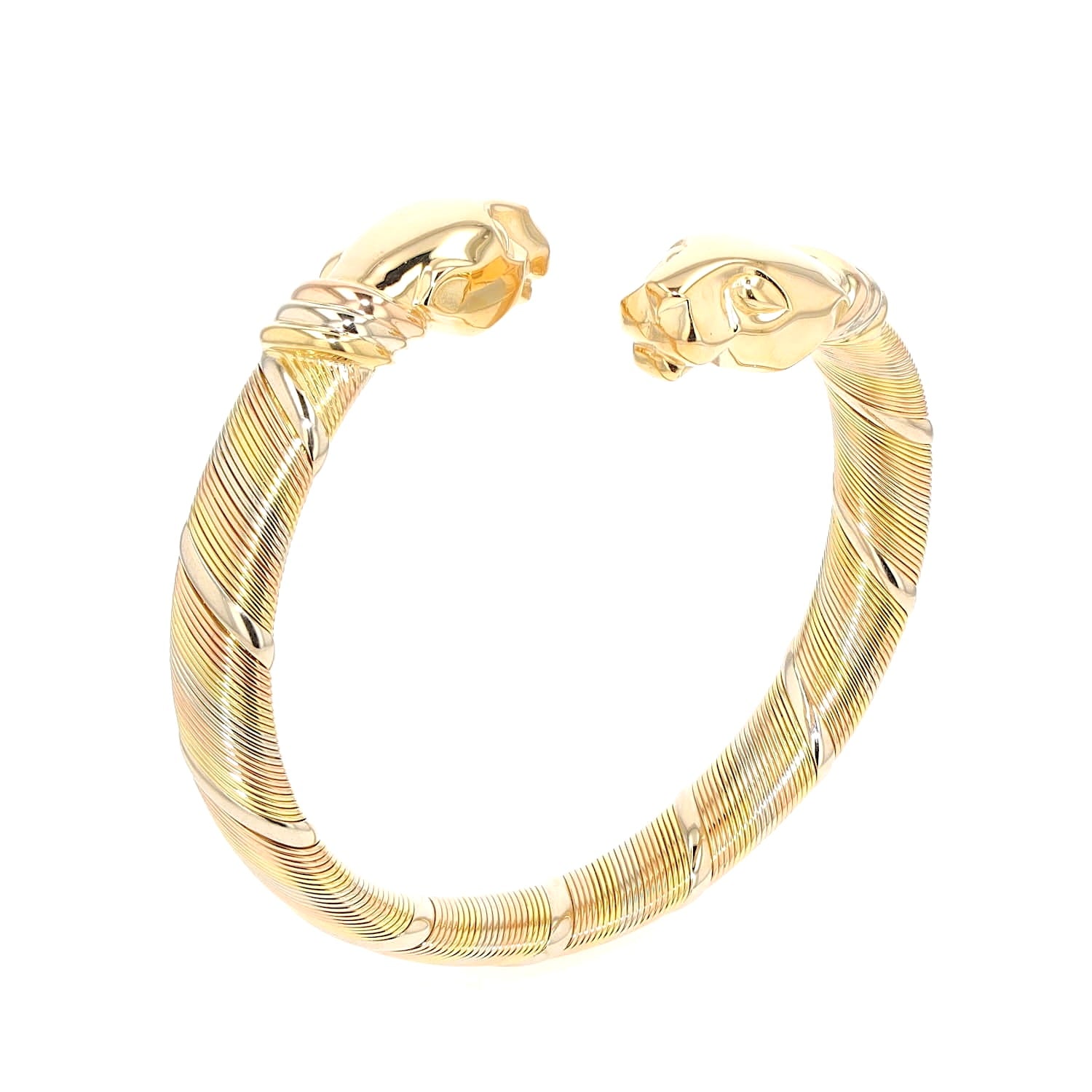 Vintage Armreif von Cartier ,Cougar Panthère in 750er Tricolor Gold, stehend rechts gedreht
