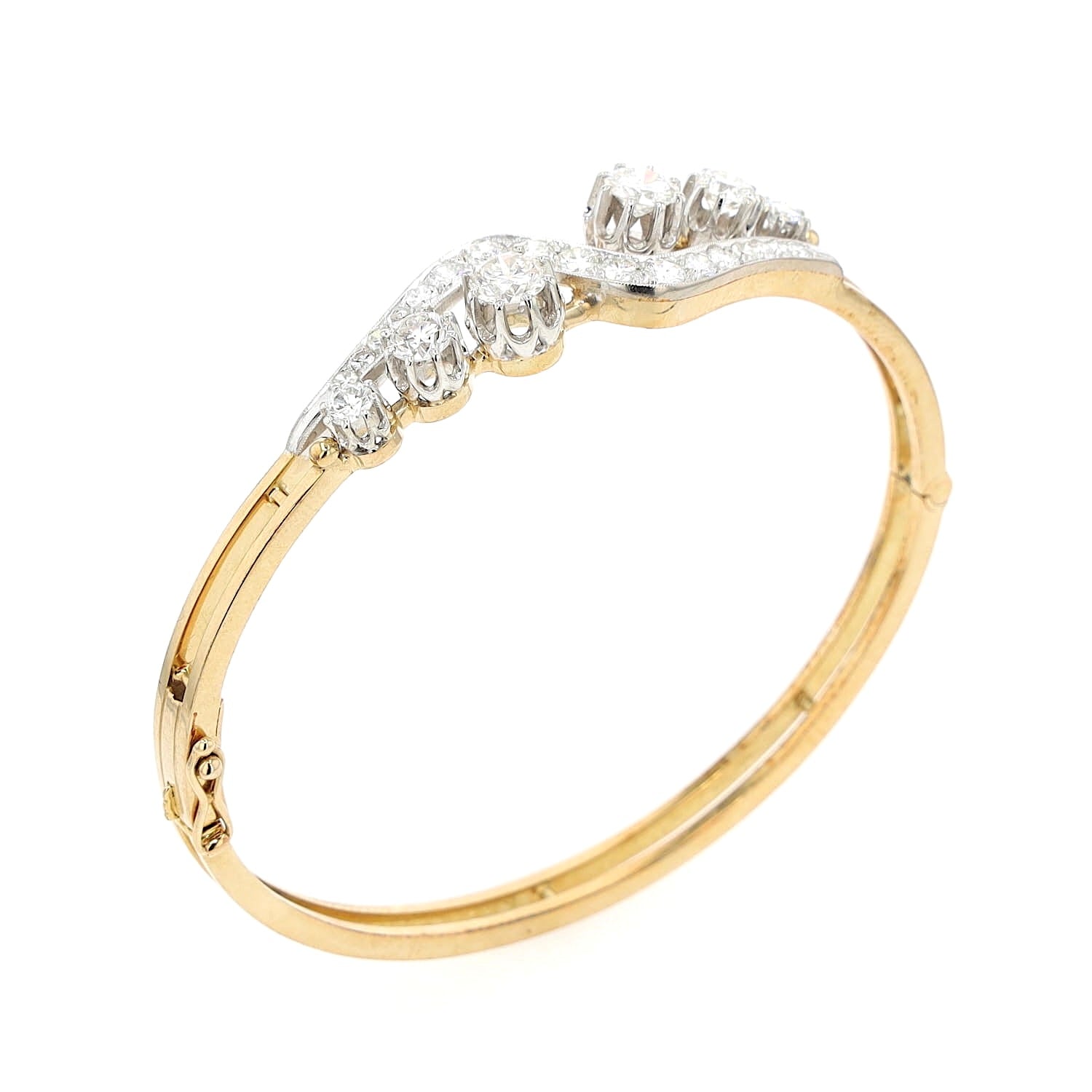 Vintage Armreif in 585er Gold mit insgesamt ca. 2,9 ct Brillanten und Diamanten, stehend