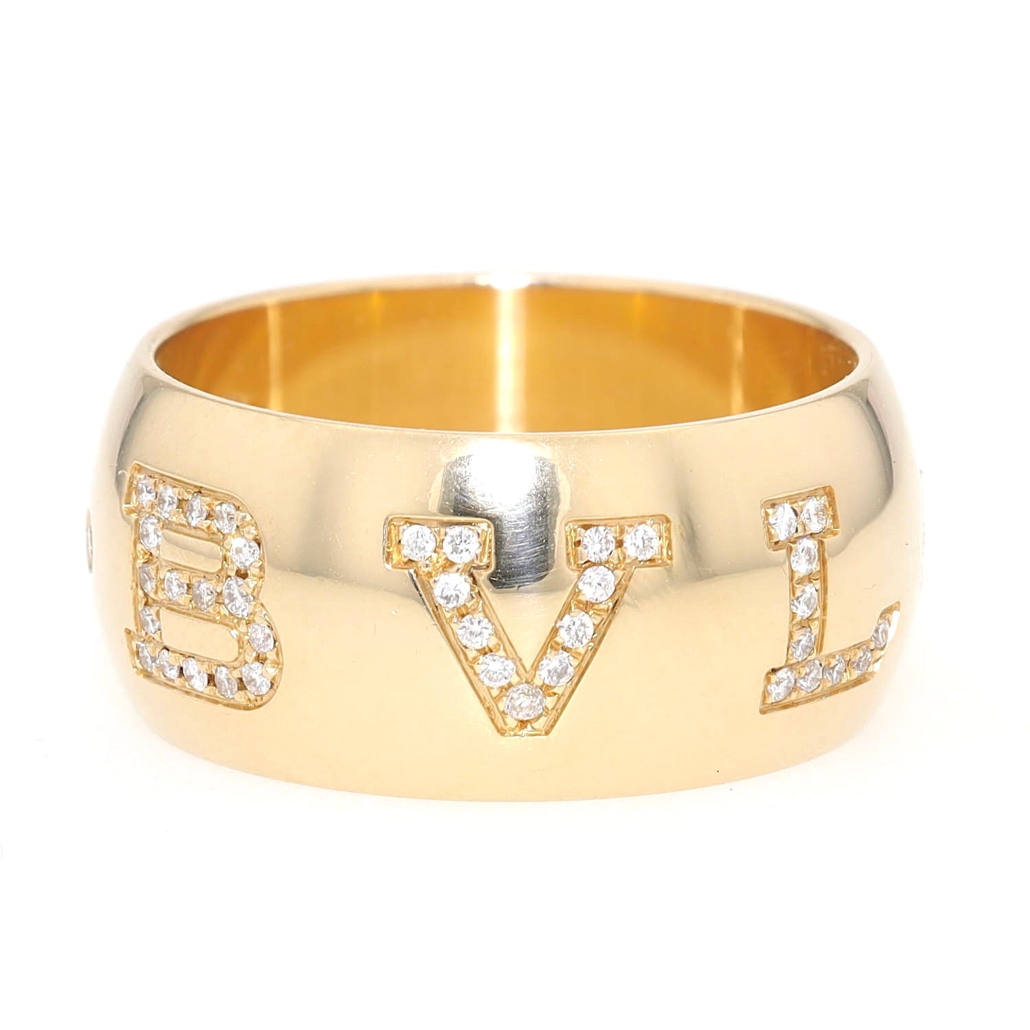 Ring von Bulgari Diamond Monologo in 750er Gelbgold mit Brillanten, liegend frontal