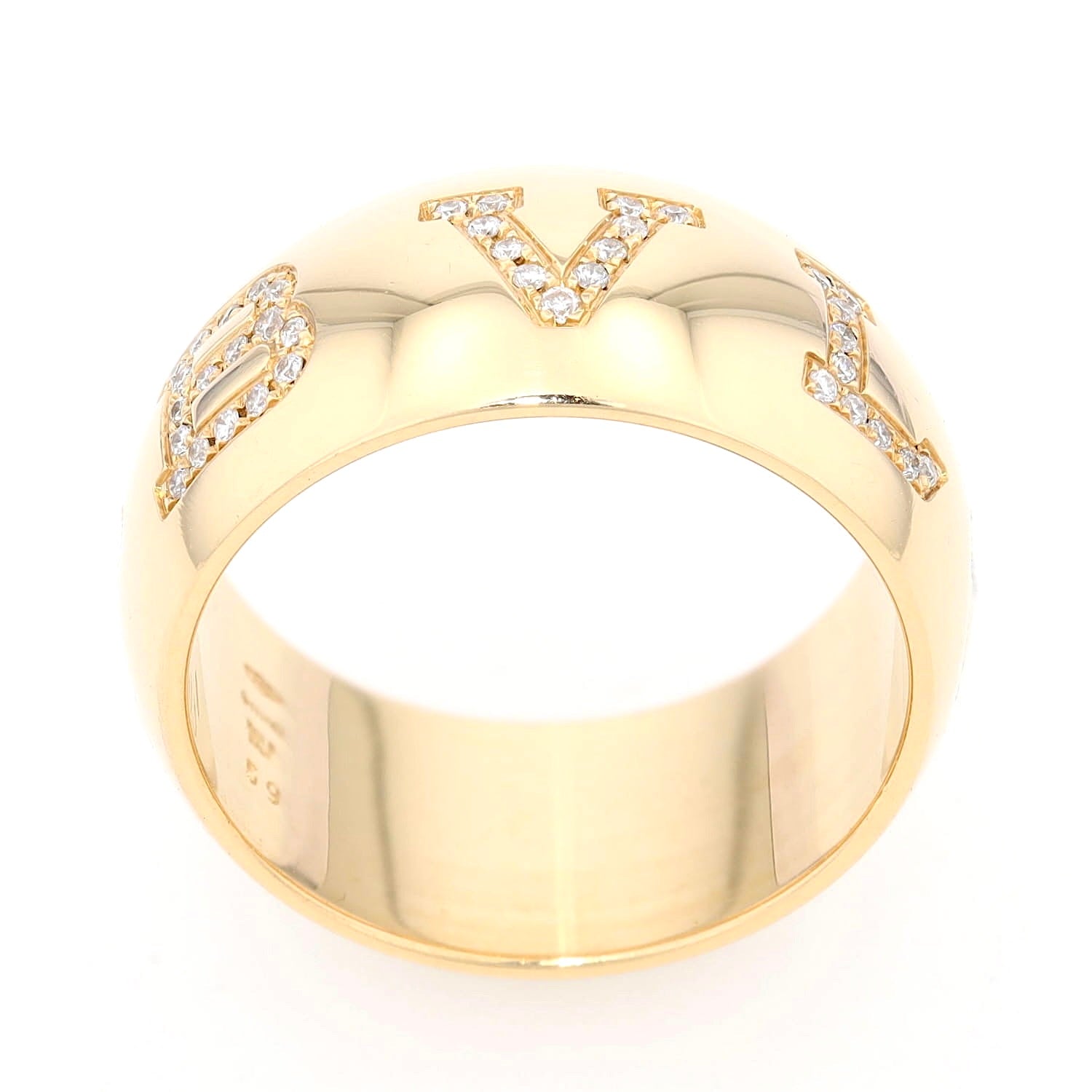Ring von Bvlgari Diamond Monologo in 750er Gelbgold mit Brillanten, stehend Draufsicht leicht links gedreht