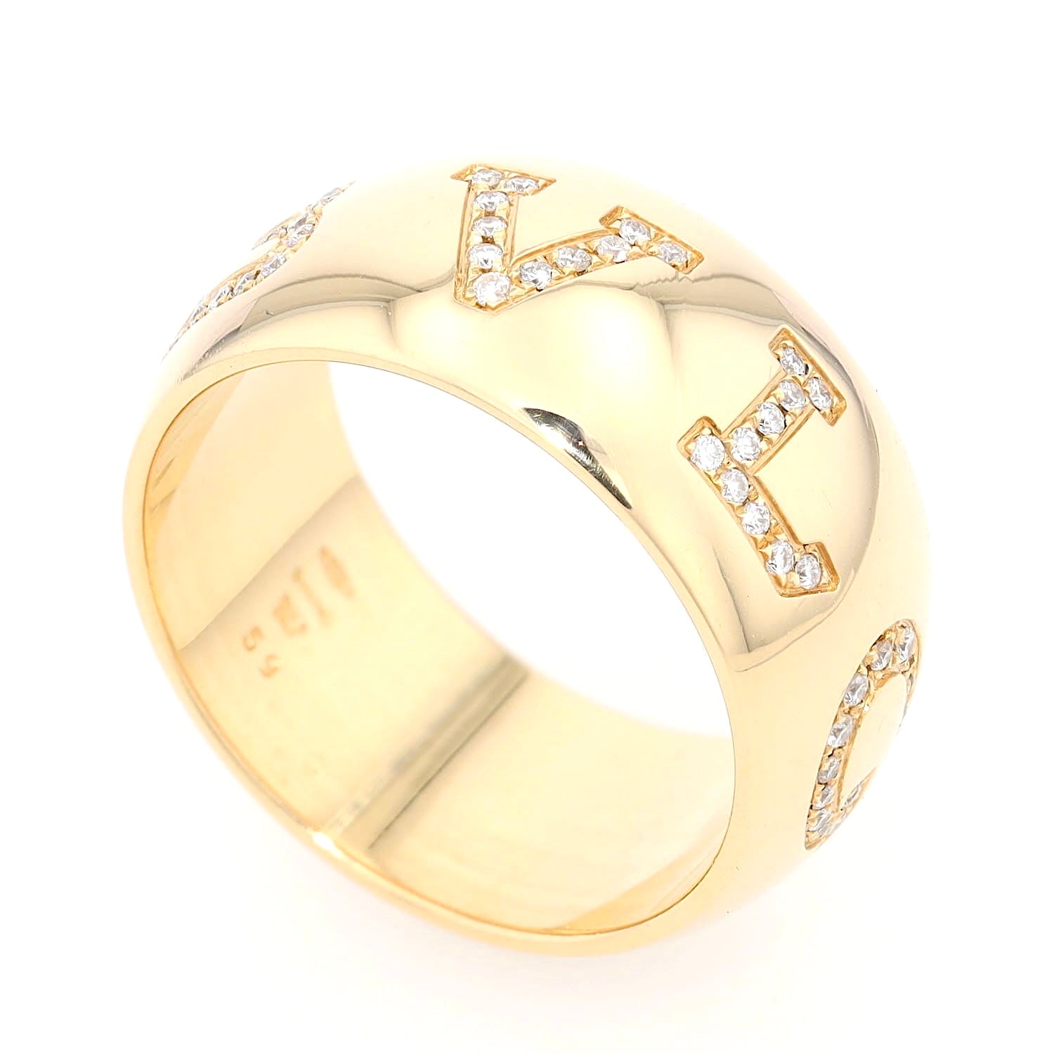 Ring von Bvlgari Diamond Monologo in 750er Gelbgold mit Brillanten, stehend Draufsicht leicht rechts gedreht
