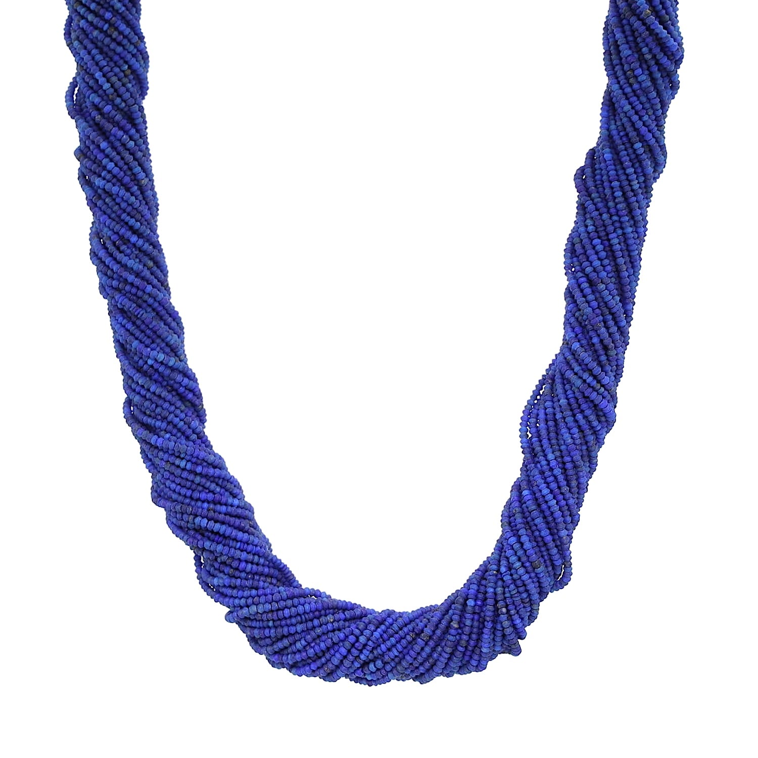 Jörg Heinz Collier mit 39 Strängen aus Lapis lazuli, einem 750er Weißgoldschloss mit Brillanten, einer Tahiti-Zuchtperle und einer blauen Kugel aus synthetischem Spinell, hängend frontal ohne Schloß