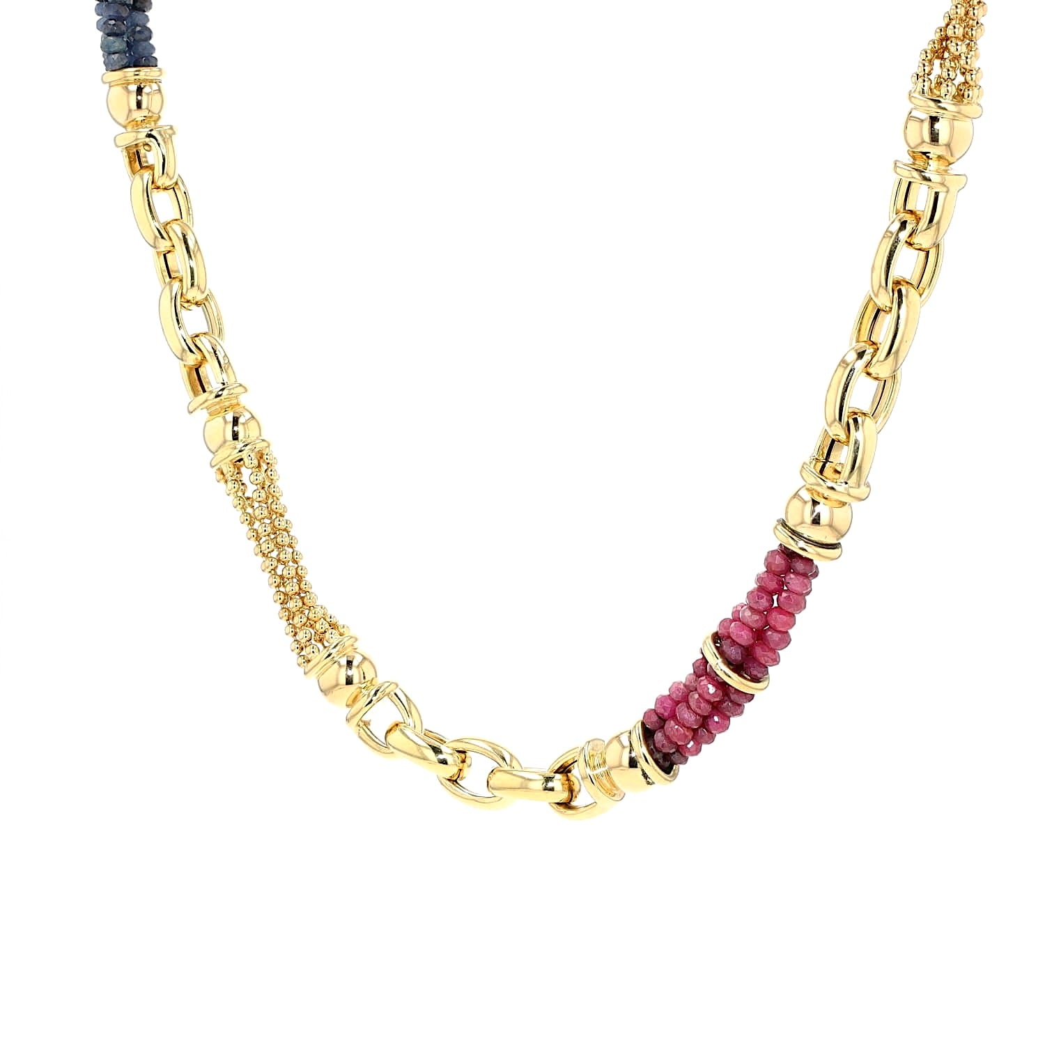Exclusive italienische Kette in 750er Gelbgold mit Rubinen und blauen Saphiren, , hängend links gedreht