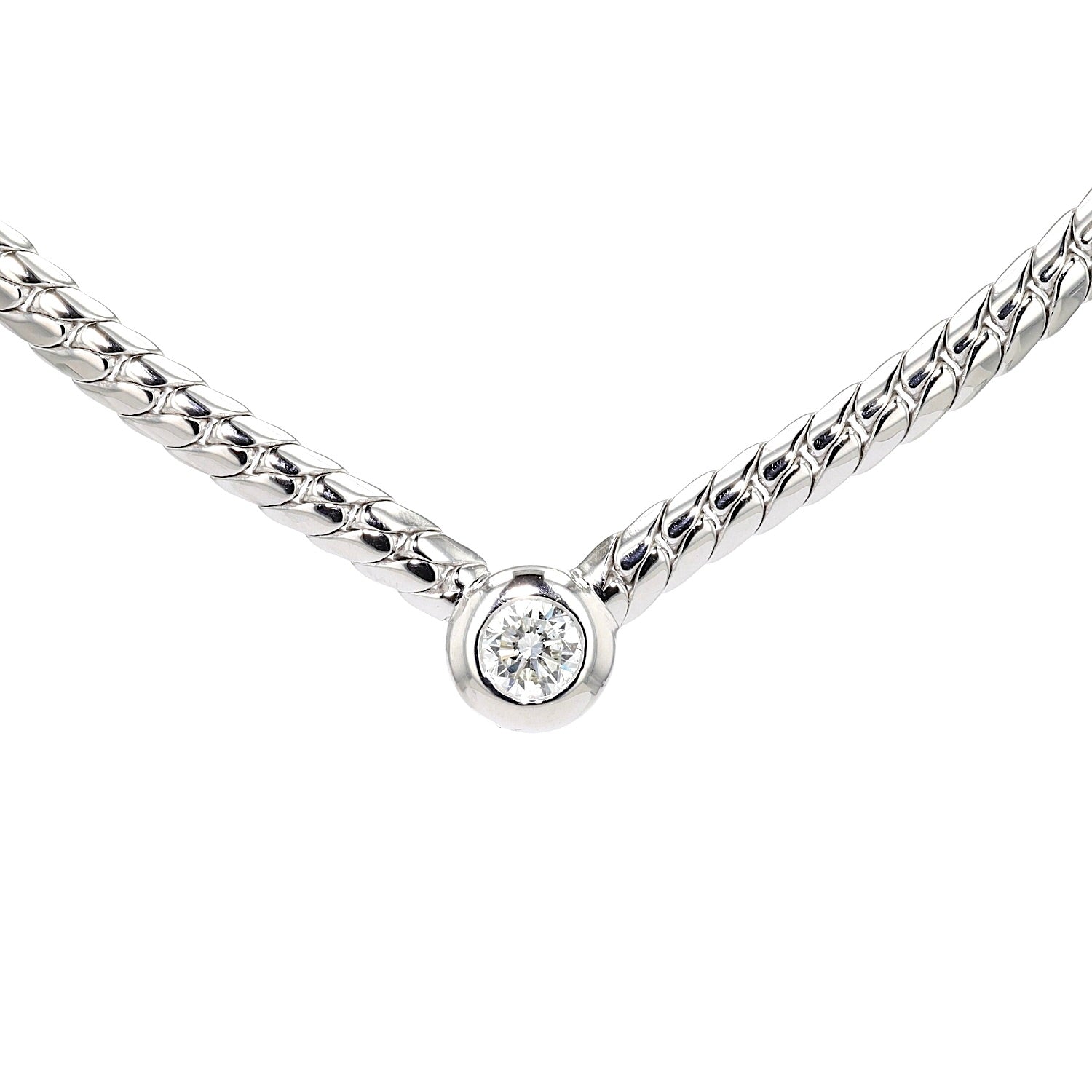 Collier Panzer halbrund mit einem Brillanten ca. 0,90 ct, hängend frontal