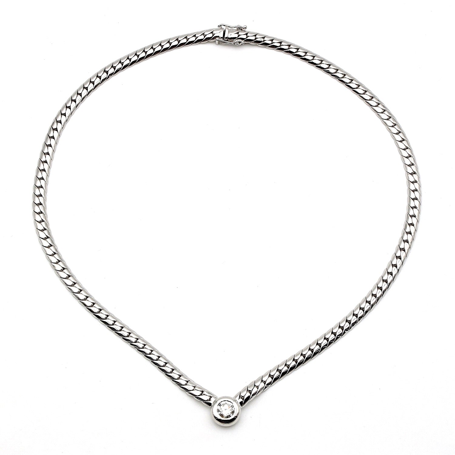 Collier Panzer halbrund mit einem Brillanten ca. 0,90 ct, liegend Draufsicht