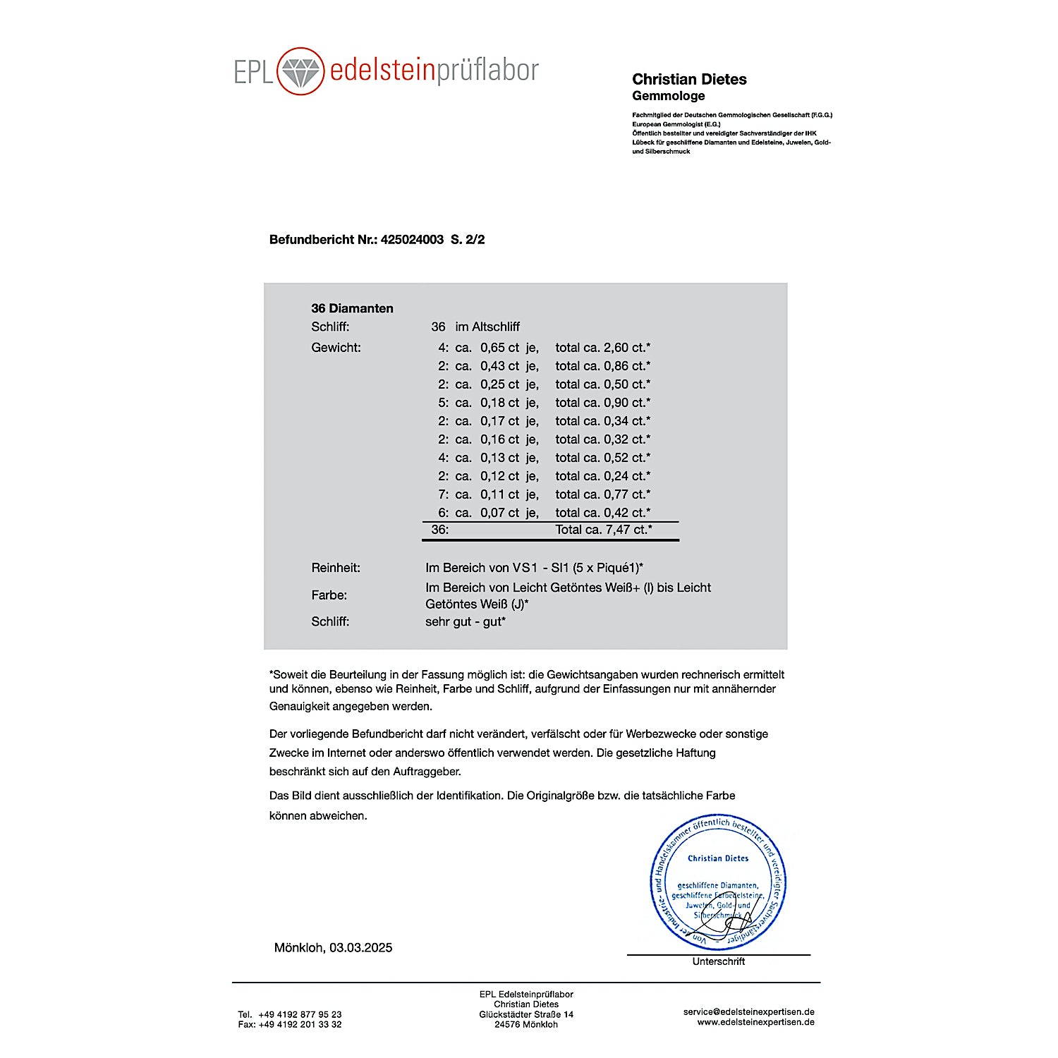 Art Deco Tennisarmband in Platin mit insgesamt ca. 9,3 ct Diamanten, Expertise Seite 2