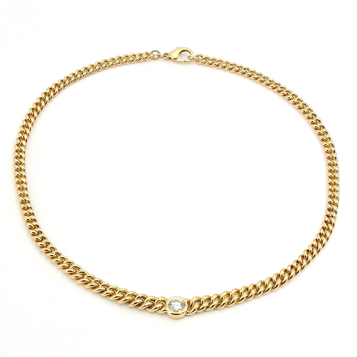 Schwere Kette in 750er Gelbgold mit einem Brillanten ca. 1,25 ct, liegend geschlossen