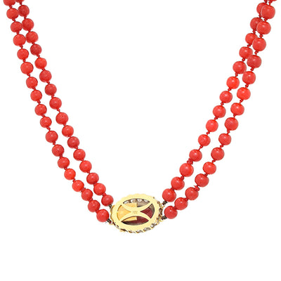 Vintage necklace with precious corals and a lock in 750 yellow gold with a total of approx. 1.8 ct brilliants