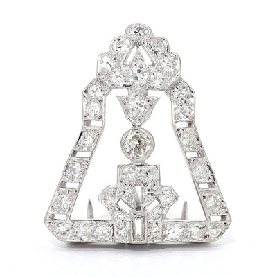 Art Deco Clip - Brosche in 9 kt Weißgold, platiniert mit Diamanten, stehend frontal