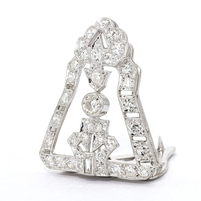 Art Deco Clip - Brosche in 9 kt Weißgold, platiniert mit Diamanten, stehend inks gedreht