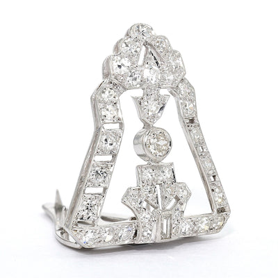 Art Deco Clip - Brosche in 9 kt Weißgold, platiniert mit Diamanten, stehend rechts gedreht