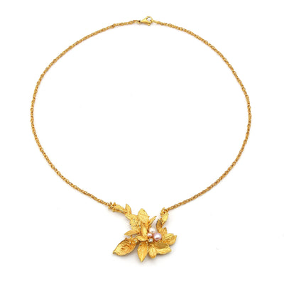 Exquisite Ehinger Schwarz necklace in 750 yellow gold with cultured pearls and a brilliant