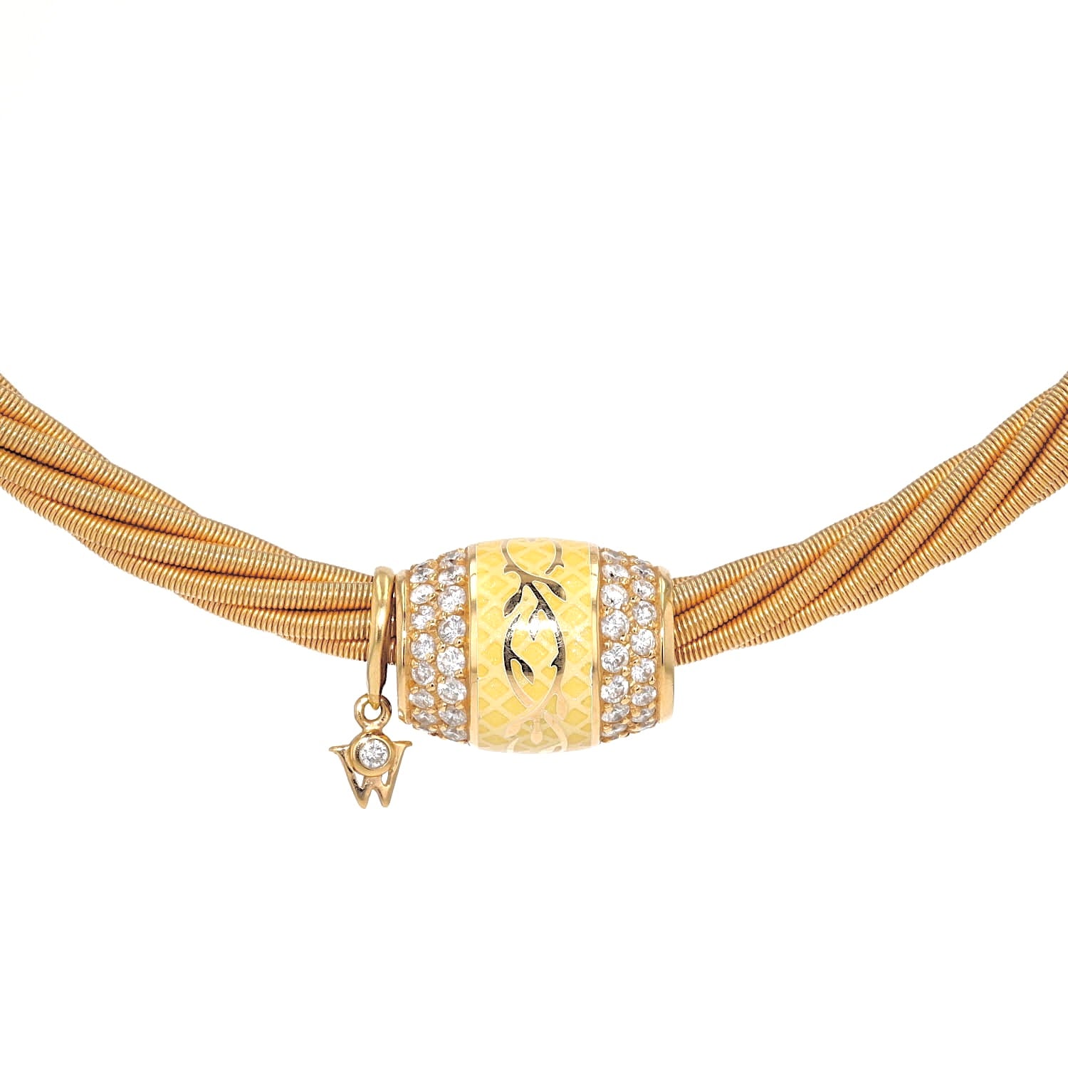 Wellendorff Collier “Prinzesse“ mit einer Ronde in 750er Gelbgold mit Brillanten und gelber  Emaille