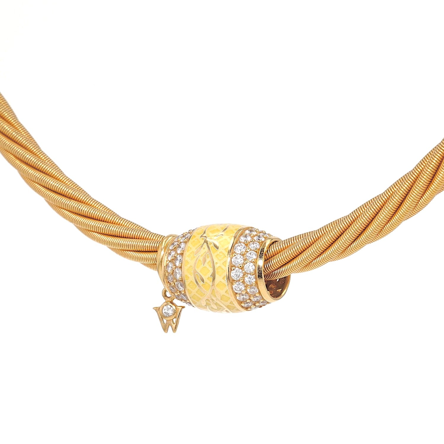 Wellendorff Collier “Prinzesse“ mit einer Ronde in 750er Gelbgold mit Brillanten und gelber  Emaille