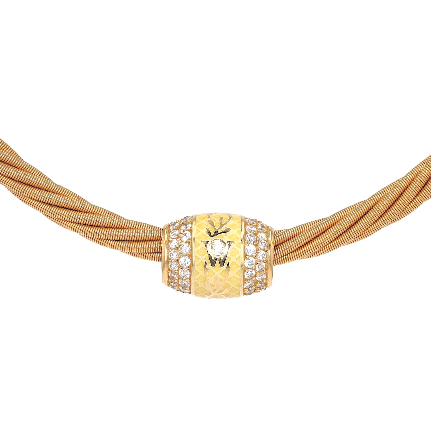 Wellendorff Collier “Prinzesse“ mit einer Ronde in 750er Gelbgold mit Brillanten und gelber  Emaille