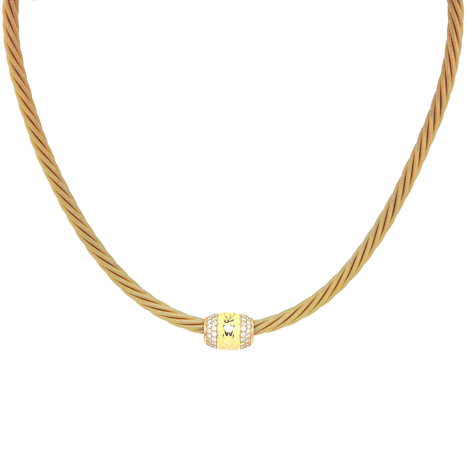 Wellendorff Collier “Prinzesse“ mit einer Ronde in 750er Gelbgold mit Brillanten und gelber  Emaille