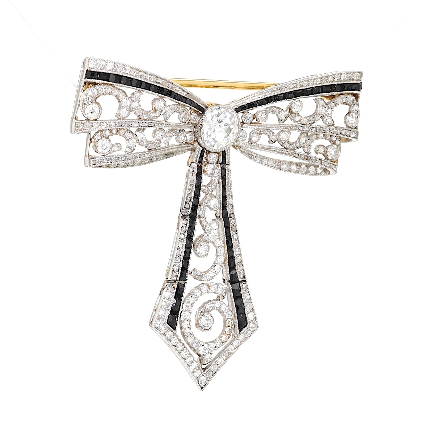  Brooch around 1900 probably by Fr. Kreuter & Co. Hanau in platinum/750 yellow gold set with diamonds and gagat