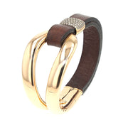 Oromalia Armband aus 750er Roségold mit ca. 1 ct Brillanten und einem Lederband, stehend inks gedreht