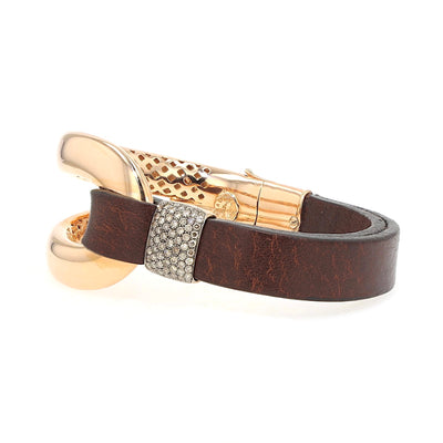 Oromalia Armband aus 750er Roségold mit ca. 1 ct Brillanten und einem Lederband, liegend links gedreht