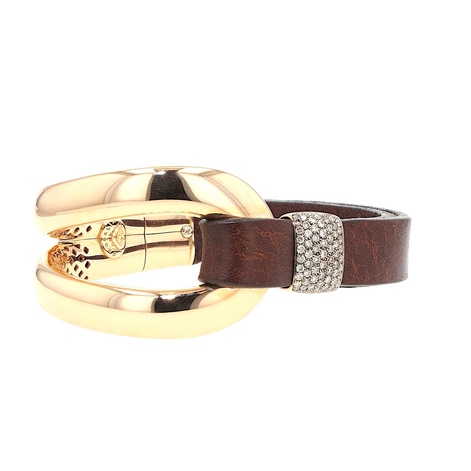 Oromalia bracelet in 750 rose gold with approx. 1 ct brilliants and a leather strap