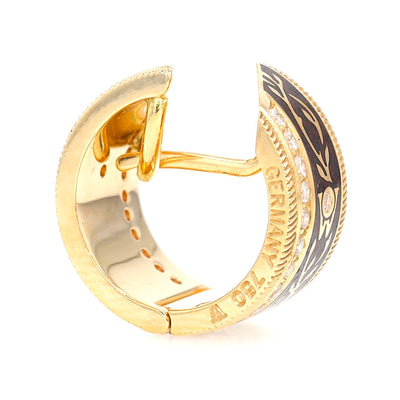 Wellendorff "Schokotwist" hoop earrings in 750 yellow gold with two-tone cold enamel and brilliants