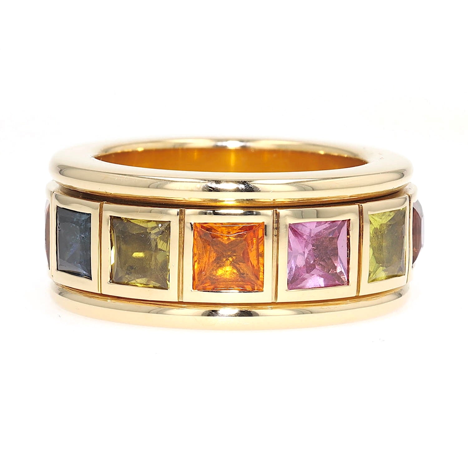 Play ring in 750 yellow gold with colorful sapphires