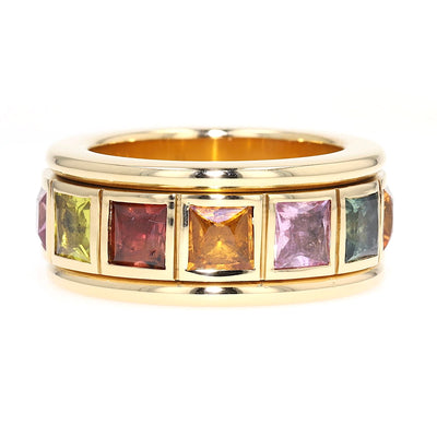 Play ring in 750 yellow gold with colorful sapphires