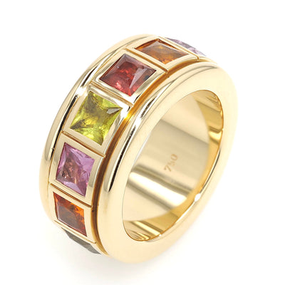 Play ring in 750 yellow gold with colorful sapphires