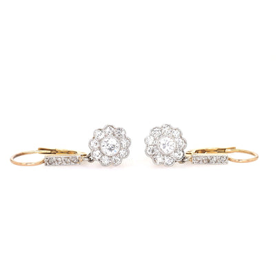 Viktorianisches Paar Ohrringe in 585er Rotgold/Platin mit insgesamt ca. 0,90 ct Diamanten