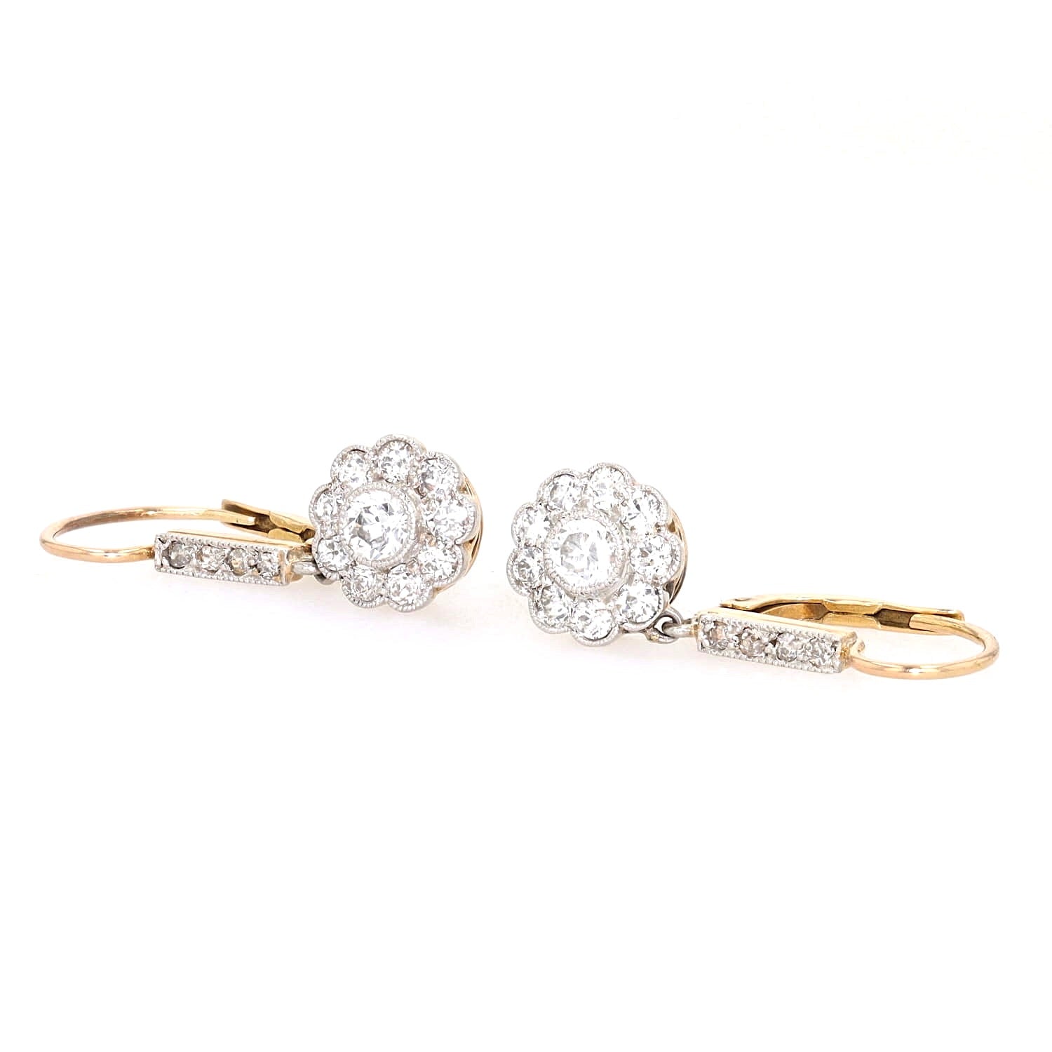Viktorianisches Paar Ohrringe in 585er Rotgold/Platin mit insgesamt ca. 0,90 ct Diamanten