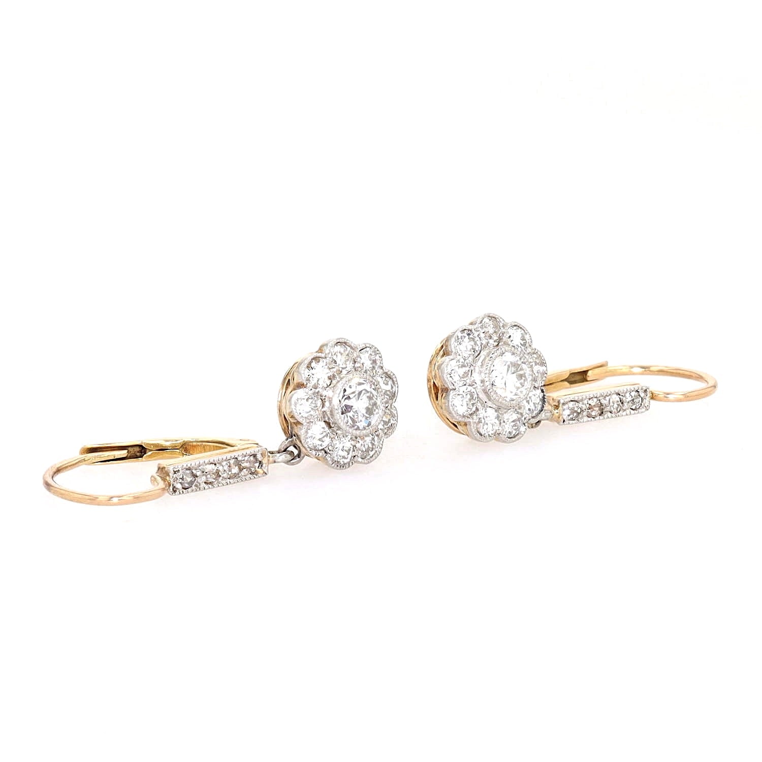 Viktorianisches Paar Ohrringe in 585er Rotgold/Platin mit insgesamt ca. 0,90 ct Diamanten