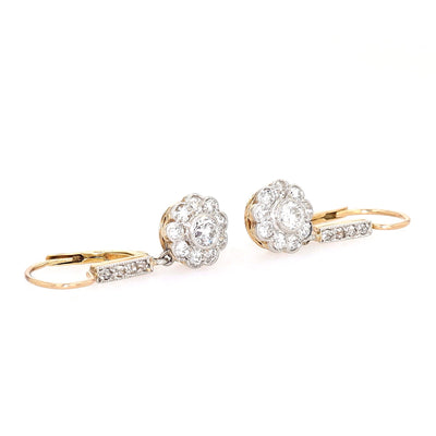 Viktorianisches Paar Ohrringe in 585er Rotgold/Platin mit insgesamt ca. 0,90 ct Diamanten