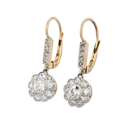 Viktorianisches Paar Ohrringe in 585er Rotgold/Platin mit insgesamt ca. 0,90 ct Diamanten