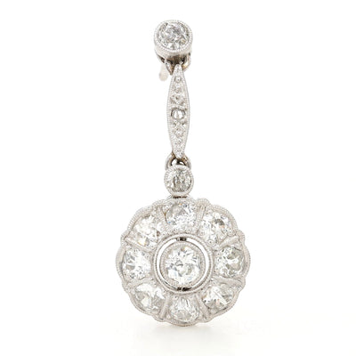 Art Deco Ohrringe in 585/750er Weißgold und Platin mit insgesamt ca. 1,8 ct Diamanten, , einzeln hängend frontal