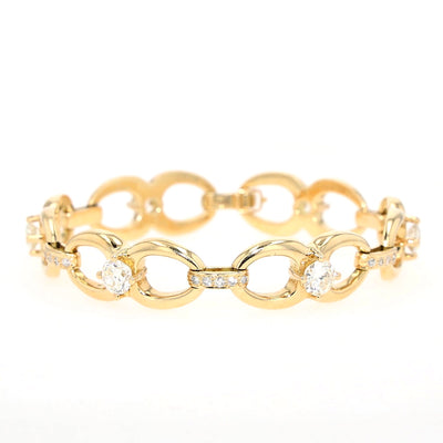 Gliederarmband in 750er Gelbgold mit Diamanten und Brillanten insgesamt ca. 3,5 ct, liegend geschlossen frontal