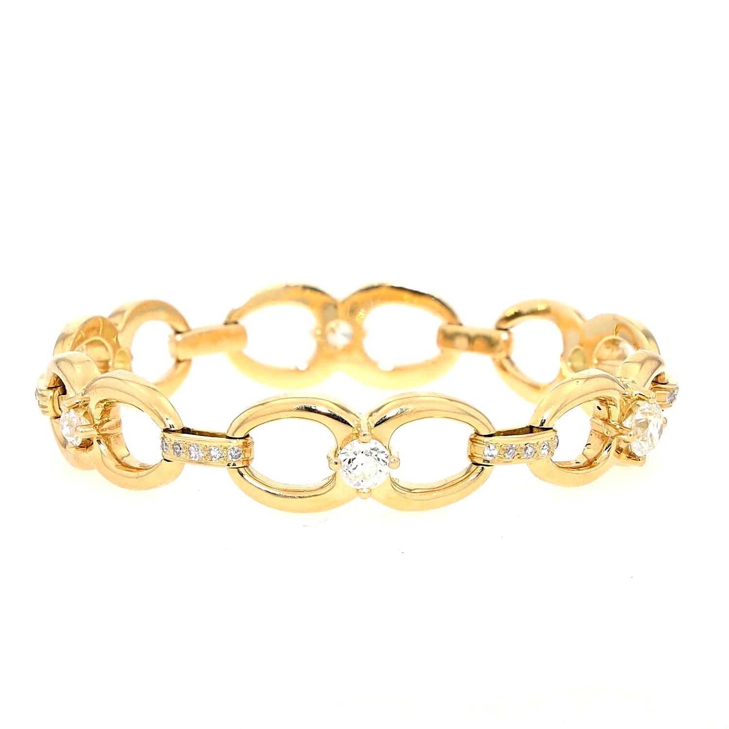 Gliederarmband in 750er Gelbgold mit Diamanten und Brillanten insgesamt ca. 3,5 ct, liegend geschlossen leicht links gedreht