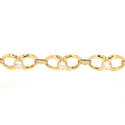 Gliederarmband in 750er Gelbgold mit Diamanten und Brillanten insgesamt ca. 3,5 ct, Ausschnitt mit den großen Diamanten