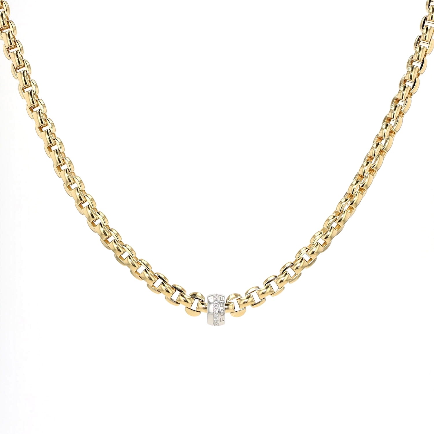 Fope Eka Flex`it Kette in 750er Gelbgold mit einer Ronde in Weißgold mit Brillanten, hängend frontal Ronde vorne