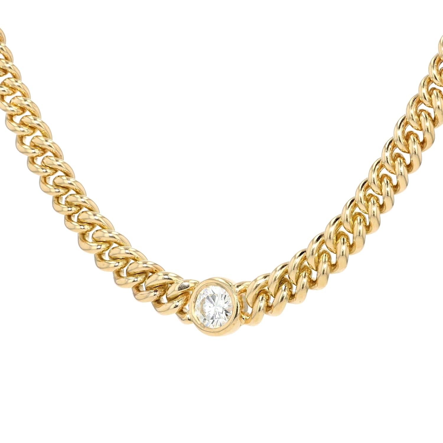 Schwere Kette in 750er Gelbgold mit einem Brillanten ca. 1,25 ct, hängend links gedreht